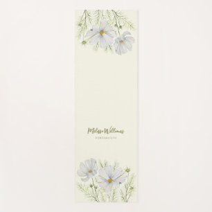 Tapis De Yoga Aquarelle Blanc Cosmos Fleurs Peinture Botanique