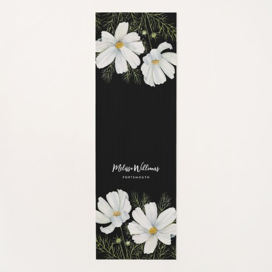 Tapis De Yoga Aquarelle Blanc Cosmos Fleurs Peinture Botanique (Devant)