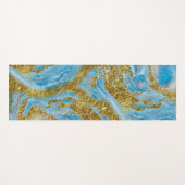 Tapis De Yoga Aquarelle bleue Marbre et or Foil (Devant (Horizontal))