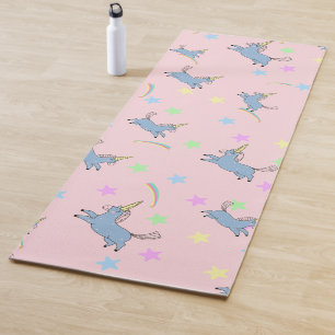 Tapis De Yoga Aquarelle bleue mignonne Unicorne arc-en-ciel étoi