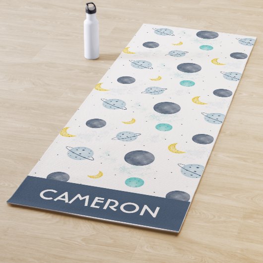 Tapis De Yoga Aquarelle Blue Space Planet Motif (En situation)