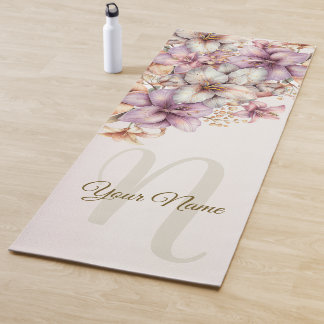 Tapis De Yoga Aquarelle Boho Rose Fleurs Élégante Et Élégante