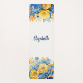 Tapis De Yoga Aquarelle botanique jaune bleu Floral (Devant)