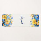 Tapis De Yoga Aquarelle botanique jaune bleu Floral (Devant (Horizontal))