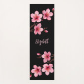 Tapis De Yoga Aquarelle Cherry Blossom rose noir Monogramme (Devant)
