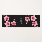 Tapis De Yoga Aquarelle Cherry Blossom rose noir Monogramme (Devant (Horizontal))