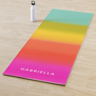 Tapis De Yoga Aquarelle colorée Bright Rainbow Stripes Nom