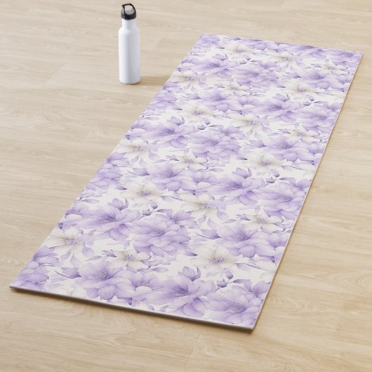 Tapis De Yoga Aquarelle délicate Fleurs violettes (En situation)