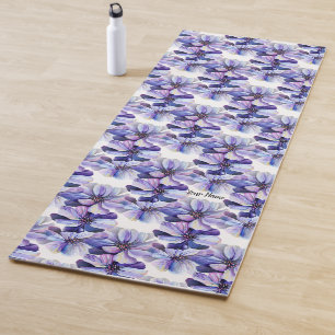 Tapis De Yoga Aquarelle Delphinium Fleurs vivaces en pourpre