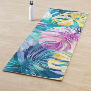 Tapis De Yoga Aquarelle d'or Paradis Feuille tropical