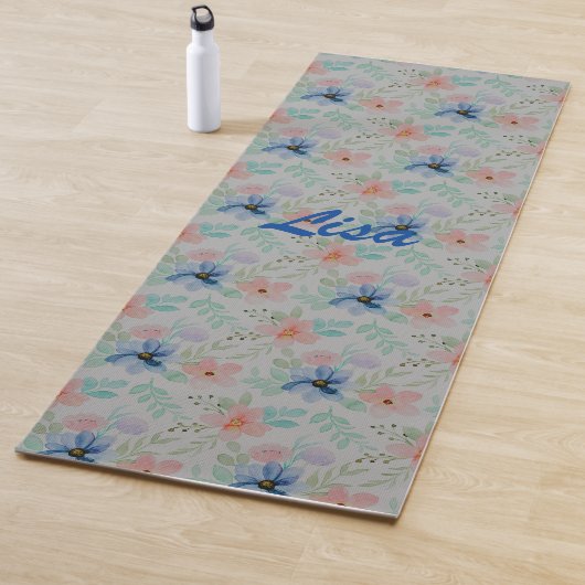 Tapis De Yoga Aquarelle Et Fleurs  (En situation)