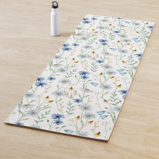 Tapis De Yoga Aquarelle Fleur sauvage bleu (En situation)