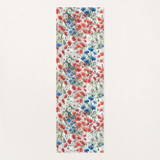 Tapis De Yoga Aquarelle Fleur Sauvage Poppy Daisy