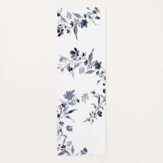 Tapis De Yoga Aquarelle florale bleu marine