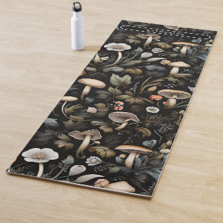 Tapis De Yoga Aquarelle Forêt Verdure Champignons Automne