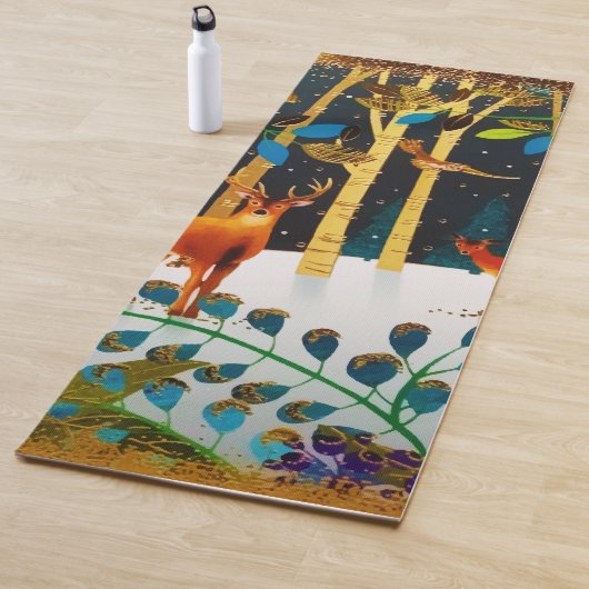 Tapis De Yoga Aquarelle Gold Cosy Winter Deer Forest (En situation)
