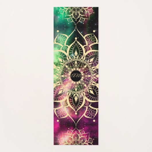Tapis De Yoga Aquarelle Mandala Or Nebula Initiales (Devant)