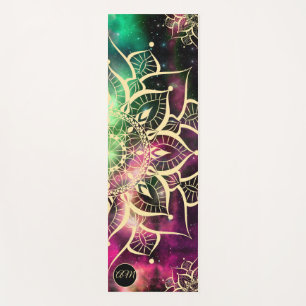 Tapis De Yoga Aquarelle Mandala Or Nebula Initiales