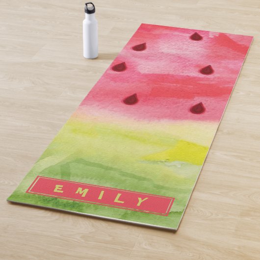 Tapis De Yoga Aquarelle mignonne Rouge Vert Watermelon Nom (En situation)
