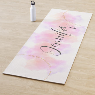 Tapis De Yoga Aquarelle minimaliste fille rose et or blanc