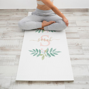 Tapis De Yoga Aquarelle Monogramme floral