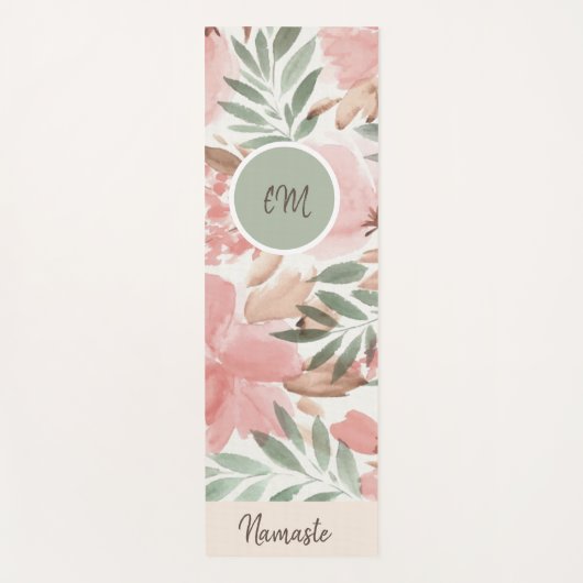 Tapis De Yoga Aquarelle Motif Floral Monogramme (Devant)
