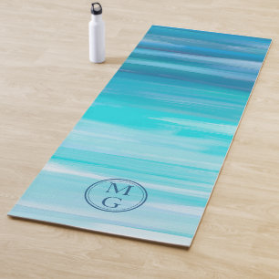 Tapis De Yoga Aquarelle Ombre Abstrait Marine bleu Aqua Monogram