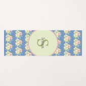 Tapis De Yoga Aquarelle Pastel Bleu Floral Monogramme Nom (Devant (Horizontal))