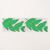 Tapis De Yoga Aquarelle rose Feuille verte (Devant (Horizontal))