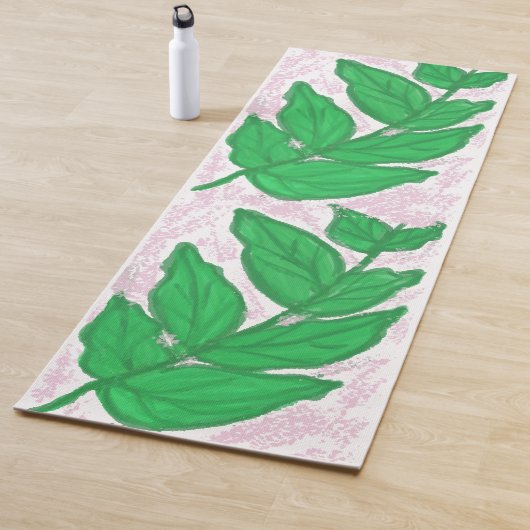 Tapis De Yoga Aquarelle rose Feuille verte (En situation)