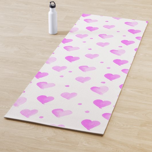 Tapis De Yoga Aquarelle rose Motif Coeurs et points (En situation)