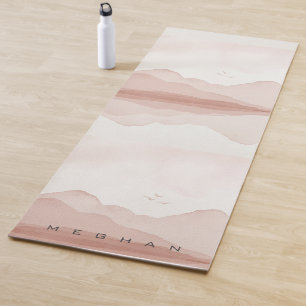 Tapis De Yoga Aquarelle rose pâle Paysage Monogramme Yoga Mat