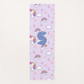 Tapis De Yoga Aquarelle rose Unicorne Yoga Fun Monogramme noir (Devant)