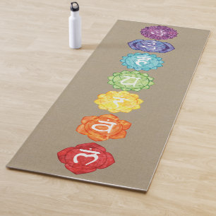 Tapis De Yoga Aquarelle sept Chakras sur la toile de Faux