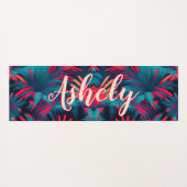 Tapis De Yoga Aquarelle tropicale fluorescente Palm Feuilles Nom (Dos (Horizontal))