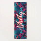 Tapis De Yoga Aquarelle tropicale fluorescente Palm Feuilles Nom (Dos)
