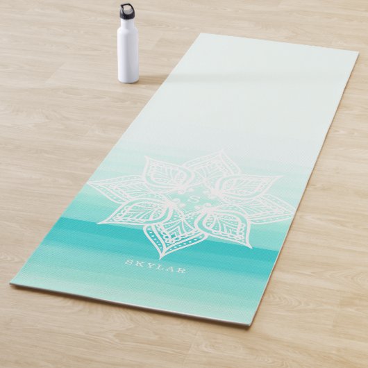Tapis De Yoga Aquarelle turquoise Ombre Mandala Monogramme (En situation)