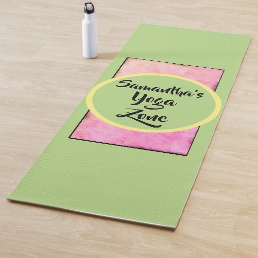 Tapis De Yoga Aquarelle vert géométrique (En situation)