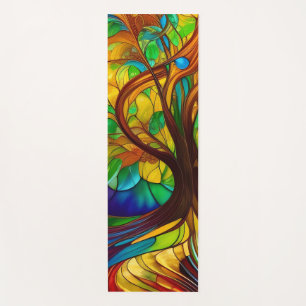 Tapis De Yoga Arbre coloré de la vie en verre tendu