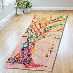 Tapis De Yoga Arbre coloré Monogramme Nom Zen