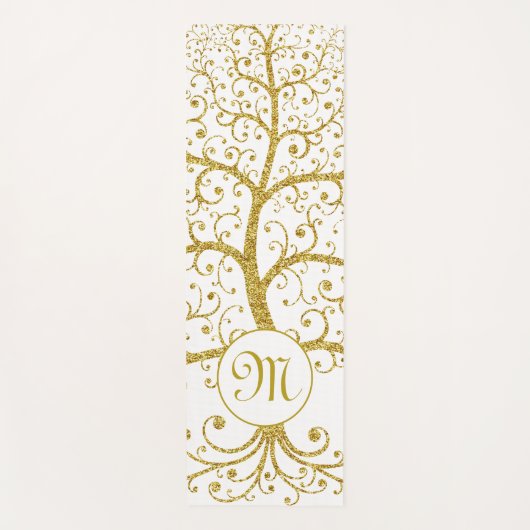 Tapis De Yoga Arbre de vie Monogramme Or moderne (Devant)