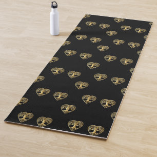 Tapis De Yoga Arbre doré coeur de vie motif noir