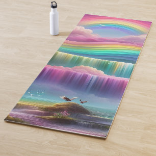 Tapis De Yoga Arc-en-ciel coloré, cascades et aigles