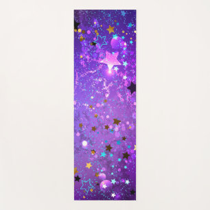 Tapis De Yoga Arrière - plan de feuille violet avec étoiles