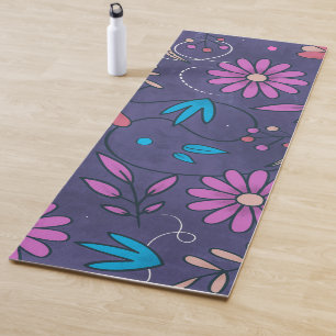 Tapis De Yoga Arrière - plan mignon à motif floral pourpre Gru