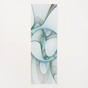Tapis De Yoga Art Abstrait moderne Fractal Bleu Turquoise Gris