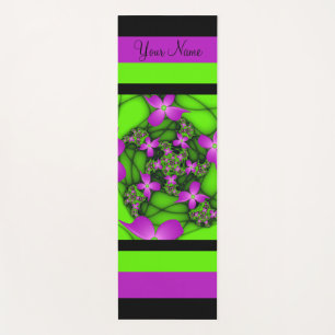Tapis De Yoga Art Abstrait moderne Neon rose Vert Fractal Nom