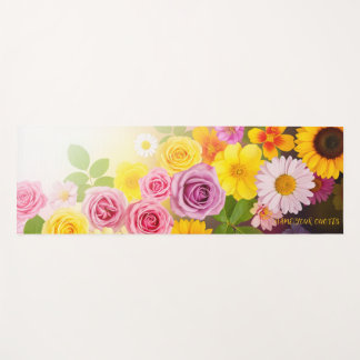 Tapis De Yoga Art de dégradé floral vibrant – Rose Jaune Violet