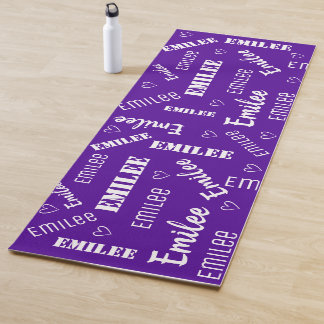 Tapis De Yoga Art de mots cool violet et blanc Texte personnalis