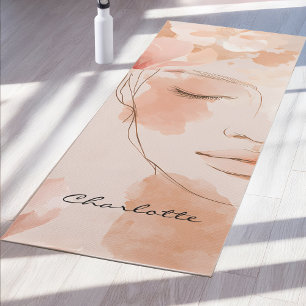 Tapis De Yoga Art de visage en ligne minimaliste Aquarelle rose